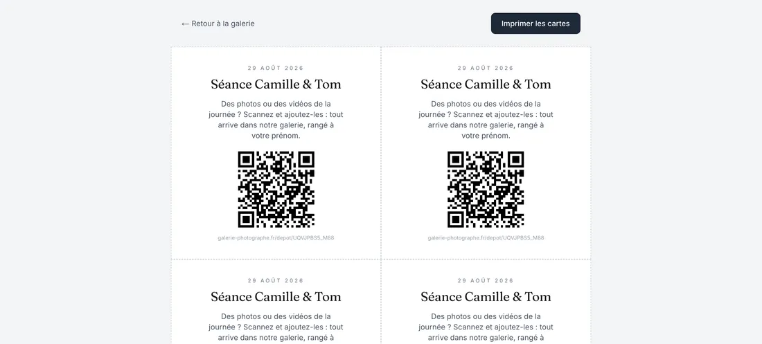 Cartes QR à imprimer pour le dépôt des invités